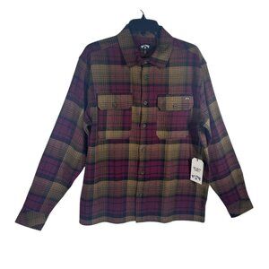 Billabong Flannel Button Down Shirt Men's Size Small Plaid Red/Brown NEW